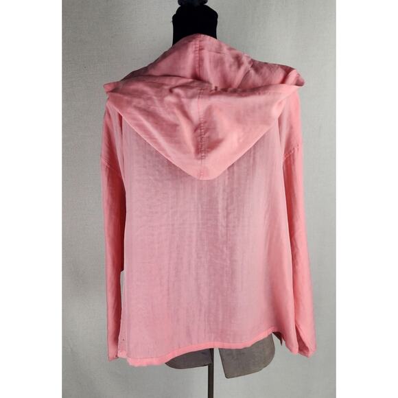 Eileen Fisher Womens XL Pink/Salmon Silk Cardigan shoulder pads Hood Athleisure - Picture 3 of 12